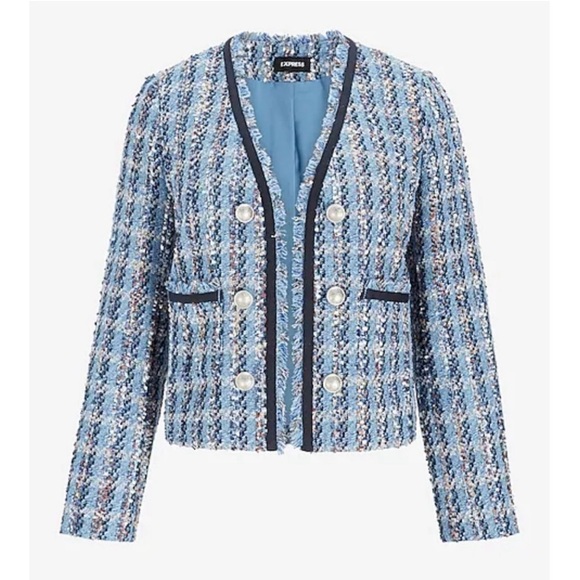 Express Blue and White Tweed Blazer - Picture 2 of 9